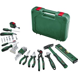Boîte à outils Bosch Advanced, 52 pièces. Set d'outils avec pinces, clé, marteau, niveau et plus encore.