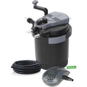 Set filtro a pressione Heissner HLF 4000 con chiarificatore UVC, pompa e tubo flessibile per laghetti fino a 4000 l.