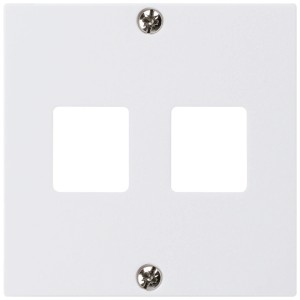 Placca frontale bianca Hager Kallysto in Duroplast per 2 moduli RJ45.