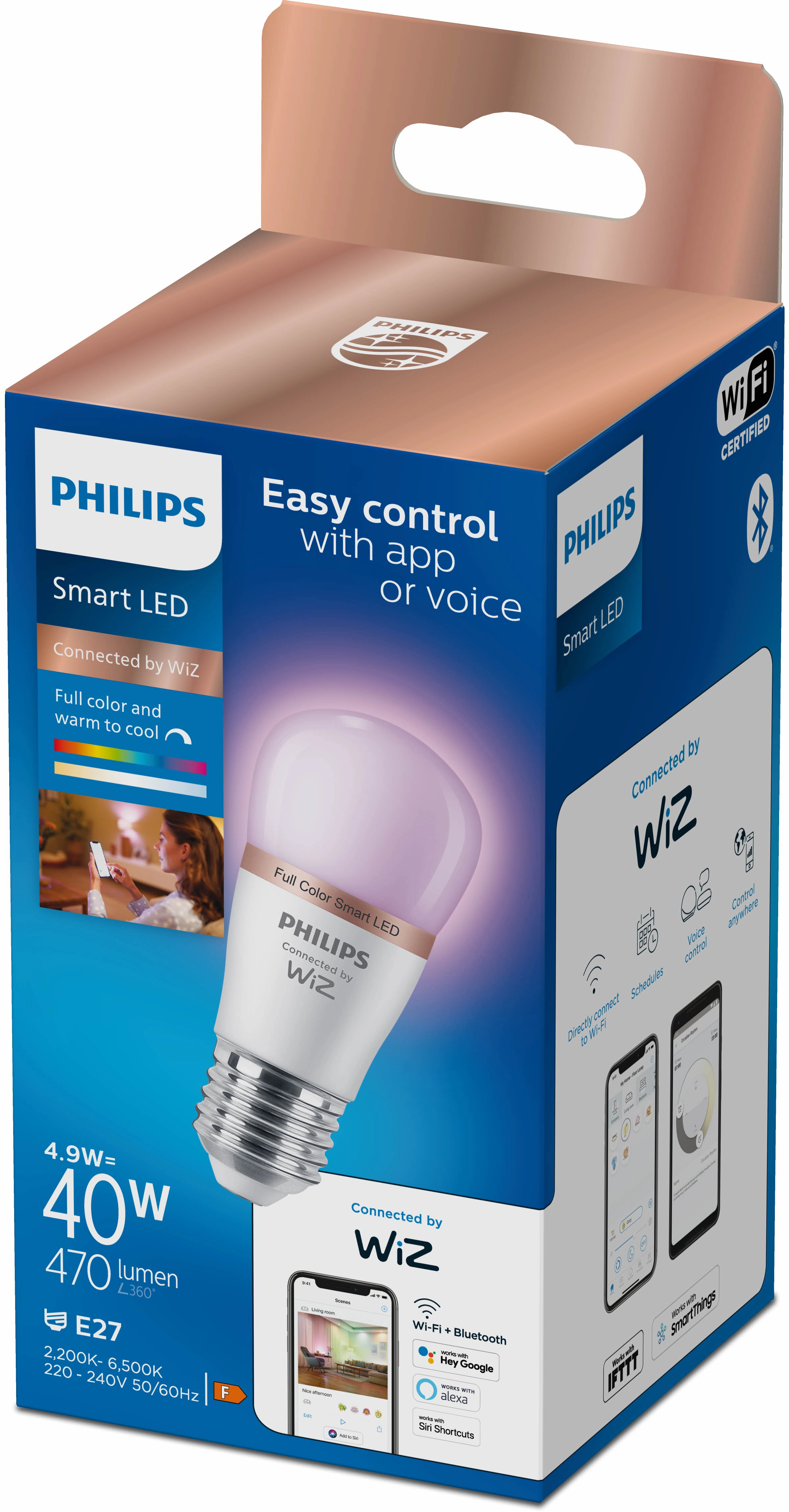 Philips LED smart goccia LED Tunable White and Color dimmer. E27 / 40 W /  470 lm