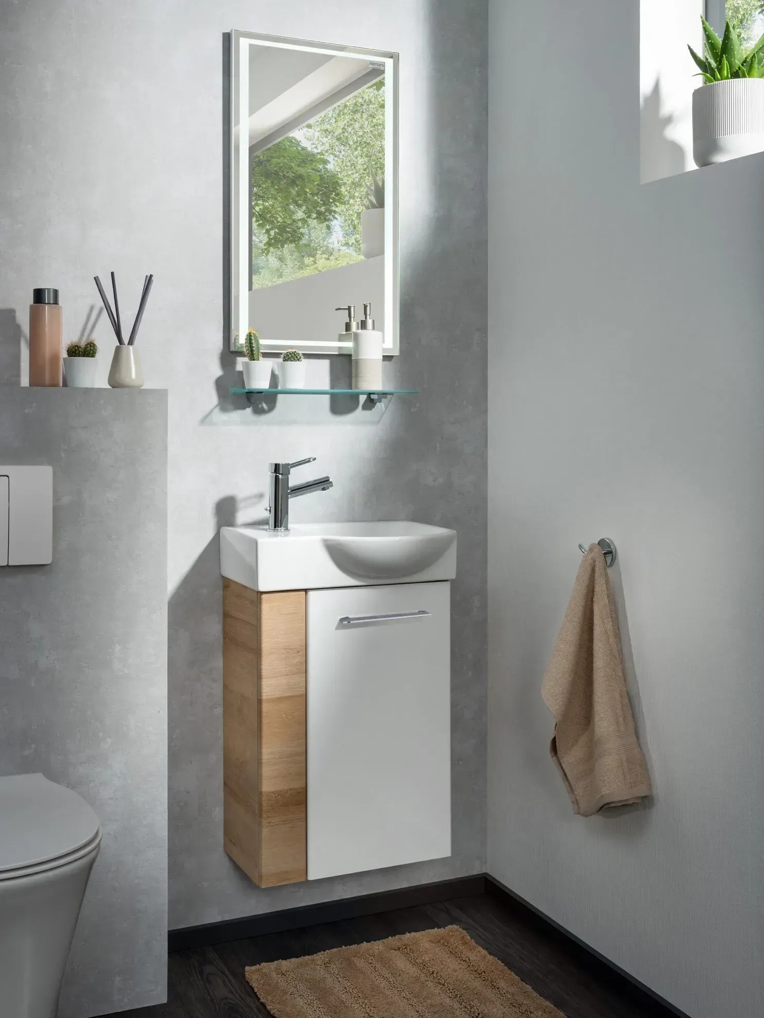 Fackelmann Waschbeckenunterschrank SBC Asteiche-Weiss Tür rechts 45 cm 