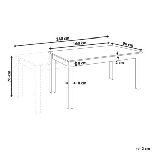 Schéma de la table de salle à manger en bois marron Beliani Madura avec dimensions.