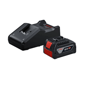 Set iniziale Bosch Professional: batteria nera 18V 4Ah e caricabatterie per elettroutensili.