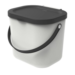 Weißer 6 l Recycling-Mülleimer Albula mit schwarzem Deckel und Griff.