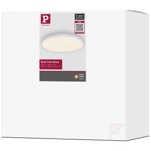 Plafonnier/applique LED Paulmann Siena rond, blanc mat, 1500lm, 18.8W. Image sur emballage produit.
