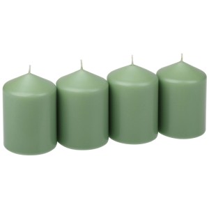 Quatre bougies piliers Steinhart sauge, Ø 6,7 x 10 cm, pour décoration de Noël festive.