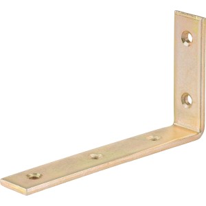 Angolo di costruzione zincato giallo, 80x150x25 mm, con fori per viti.