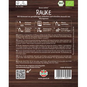 Sachet de graines de roquette Microgreen bio Sperli avec instructions de culture.