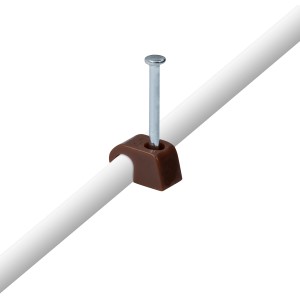 Collier OBI Express marron (Ø 4-7 mm) avec clou pour fixation de câbles.