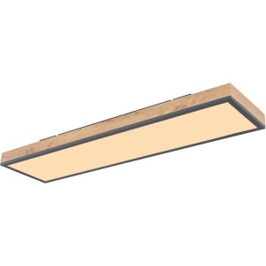 Plafonnier LED rectangulaire Doro (80 cm) aspect chêne avec cadre graphite.