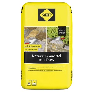 Sacco di malta per pietra naturale Sakret con trass, 25 kg, per pietre naturali e blocchi di vetro.