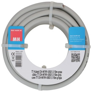 Cavo TT grigio CH-N1VV-U 5 x 1,5 mm², rotolo da 10 m per installazione domestica.