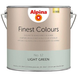 Barattolo di pittura murale Alpina Finest Colours Light Green, finitura opaca per interni.