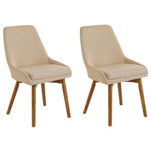 2er Set Beliani Esszimmerstühle Melfort, beige Stoffbezug, Holzfüße. Polsterstühle für Esszimmer.