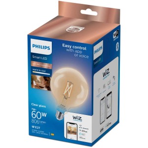 Confezione di Philips Smart-LED Globe G125 Filament E27, chiara e dimmerabile.