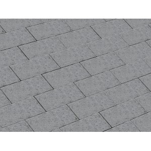 Pavés rectangulaires gris en béton, posés en motif, 20x10x6 cm. Idéal pour les allées de jardin.