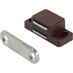 Loqueteau magnétique Hettich, lot de 4 pièces, marron, avec contre-plaque galvanisée pour équipement de meubles.
