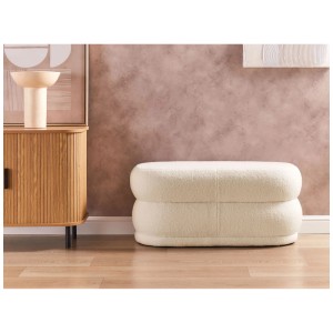 Banquette Beliani Ellendale en bouclé crème, pouf élégant pour salon et chambre.