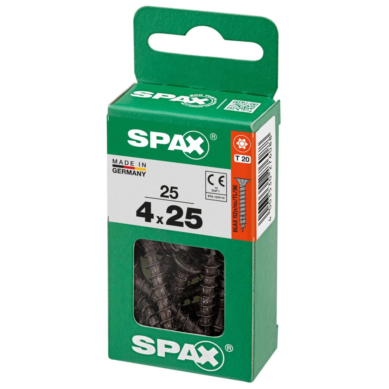 Spax Universalschraube TRX A2 Vollgewinde Schwarz verzinkt 4 x 25
