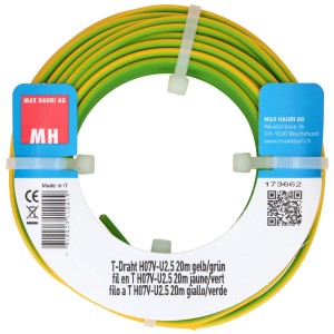 Cavo T giallo-verde H07V-U 2,5 mm² (20 m) per installazioni elettriche.