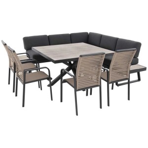 Ensemble lounge Doppler Vittoria Expert Plus, 7 pièces, aluminium, beige-anthracite, avec table, salon d'angle et fauteuils.