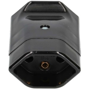 Prise de sécurité Type 13, noire, 250V/10A, en polycarbonate pour câbles jusqu'à 8,5mm Ø.