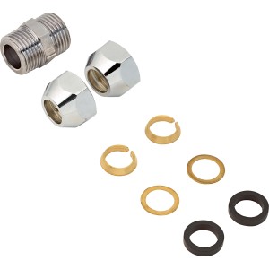 Raccord compression droit Ø 10 mm, laiton avec joints et rondelles.