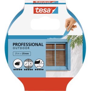 Ruban de masquage extérieur Tesa Professional, 25 m x 25 mm, pour des bords de peinture extérieurs précis.