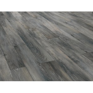 Sol stratifié Comfort Pin Gênes, épaisseur 7 mm, avec grain de bois en gris-brun.