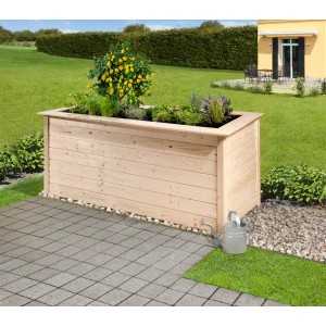 Jardinière surélevée Weka Profi 669 en épicéa lasuré avec rangement dans le jardin.