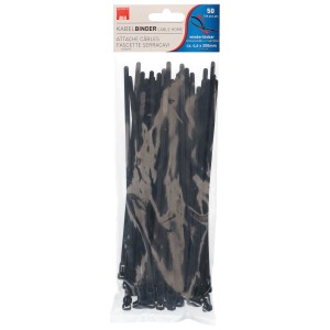 Paquet de colliers de serrage noirs réutilisables, 4,6 x 200 mm, 50 pièces.