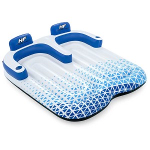 Matelas pneumatique double Bestway Hydro-Force Indigo Wave avec repose-têtes et porte-gobelets.