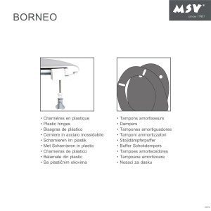 Abattant WC MSV Borneo, MDF, blanc-rose, détails des charnières et amortisseurs.