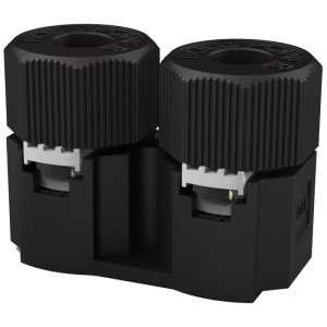 Distributore doppio Schönenberger nero 24V IP67 per sistemi di illuminazione esterna.