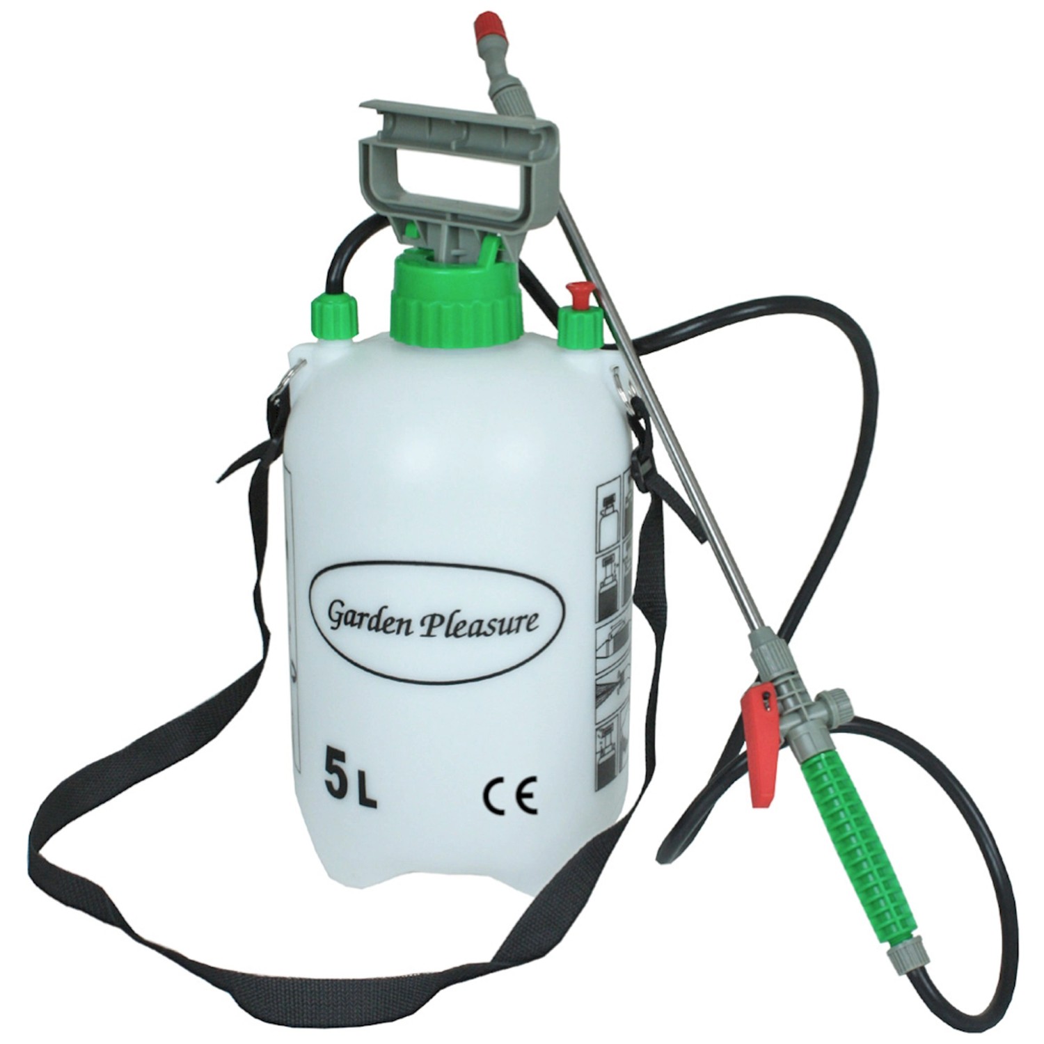 Drucksprüher Polyethylen WeissGrün mit Tragegurt und EdelstahlLanze 5