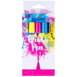 Ecoline Brushpen Set Primärfarben, 5 Stifte im Set, Pinselstifte für Handlettering und Aquarell.