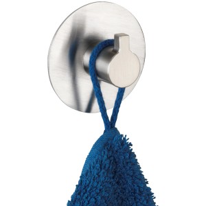 Wenko Strip-It Rina gancio a muro, acciaio inox opaco, con asciugamano blu. Porta asciugamani a parete.