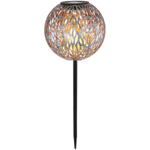 Globo LED solaire rustique avec perforations décoratives, Ø 18 cm, pour le jardin.