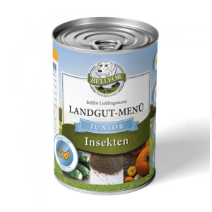 Lattina di cibo umido per cuccioli Bellfor Landgut-Menü Junior Insetti, senza cereali.