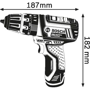 Trapano avvitatore a percussione a batteria Bosch Professional GSB 12V-15, illustrazione con dimensioni.