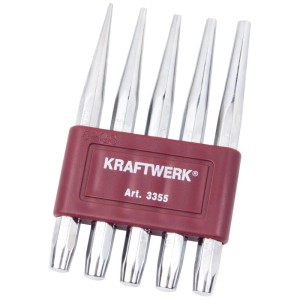 Set di punzoni Kraftwerk, 5 pezzi (2-6 mm) con supporto. Utensile per metallo e legno.