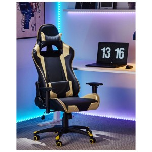 Sedia gaming Beliani Knight, similpelle nera e oro, ergonomica e girevole.