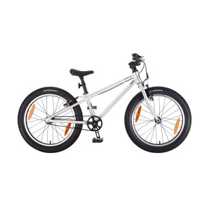 Bicicletta da bambino Urban 20 pollici argento con catarifrangenti e sella nera.