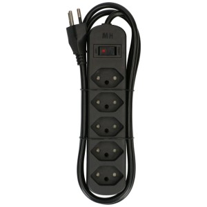 Multiprise noire Basic Line avec 5 prises de type 13, interrupteur et sécurité enfant.