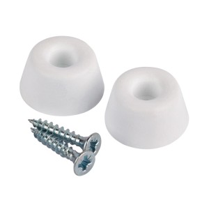 Butoirs muraux blancs avec vis, adaptés aux butées de porte et aux meubles.