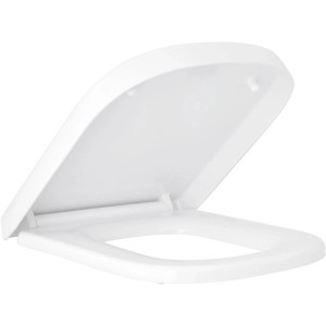 Sedile WC Grohe Euro Ceramic, bianco, in duroplast con cerniere in acciaio inox, aperto.
