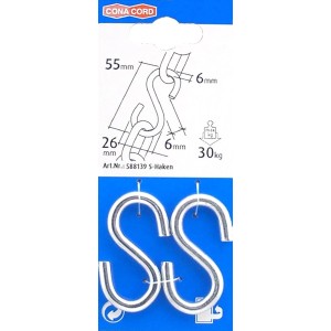 Conacord S-Haken, Stahl, Ø 6 mm, 55 mm Länge, für Edelstahl-Beschläge.