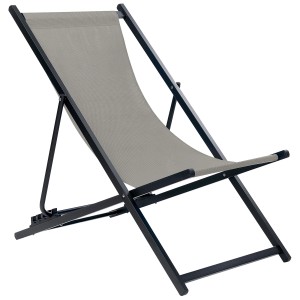 Beliani Lettino prendisole Locri II, alluminio nero, tessuto grigio, pieghevole.