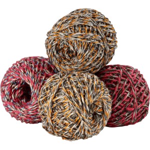 Quatre pelotes de ficelle recyclée, 45 m chacune, en couleurs assorties. Idéal pour le bricolage et l'emballage.