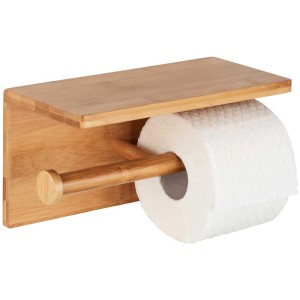Wenko Porta rotolo di carta igienica Duo Bambusa in bambù con mensola per rotolo di scorta.